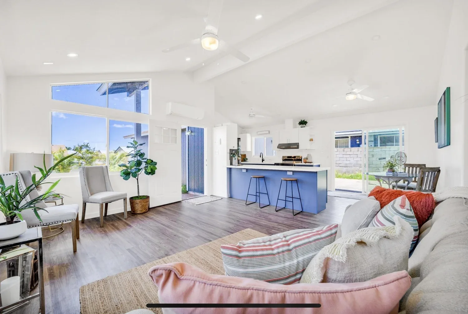 Build your home in paradise. Accent blue counter matching the exterior of the home.